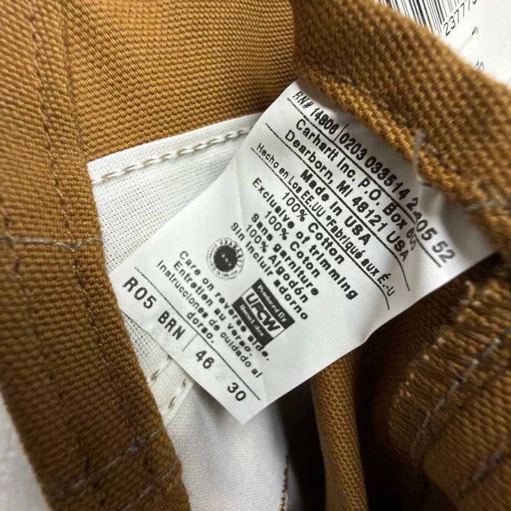 Carhartt R05 BRN Traditional Duck‎ Bib Overalls Zipper to Knee Brown 46x30 NEW
